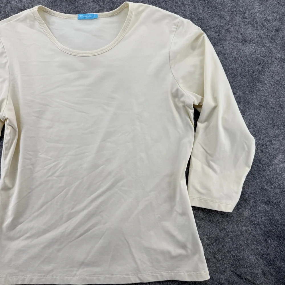 J.McLaughlin Top Women S Cream 3/4 Sleeve Scoop Neck Stretch Minimalist - Picture 4 of 12